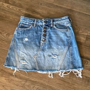 Free People Button Closure Denim Mini Skirt